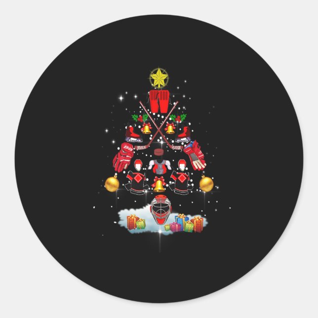 Weihnachtsbaum Eishockey Weihnachtsbaum Weihnachts Runder Aufkleber (Vorderseite)