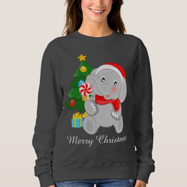 Weihnachtsbaum-Elefant hinzufügen Sweatshirt (Vorderseite)