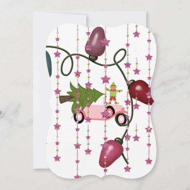 Weihnachtsbaum Elf Pink Auto flach Grußkarte Karte (Vorderseite)