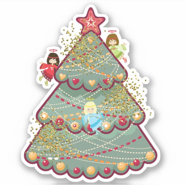 Weihnachtsbaum & Engel Vinyl Sticker (Vorderseite)