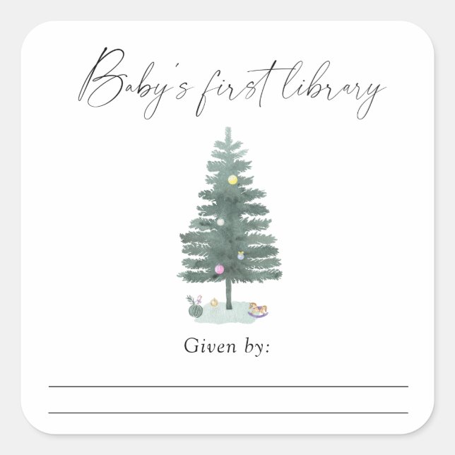 Weihnachtsbaum - Erste Bibliothek des Babys Quadratischer Aufkleber (Vorderseite)