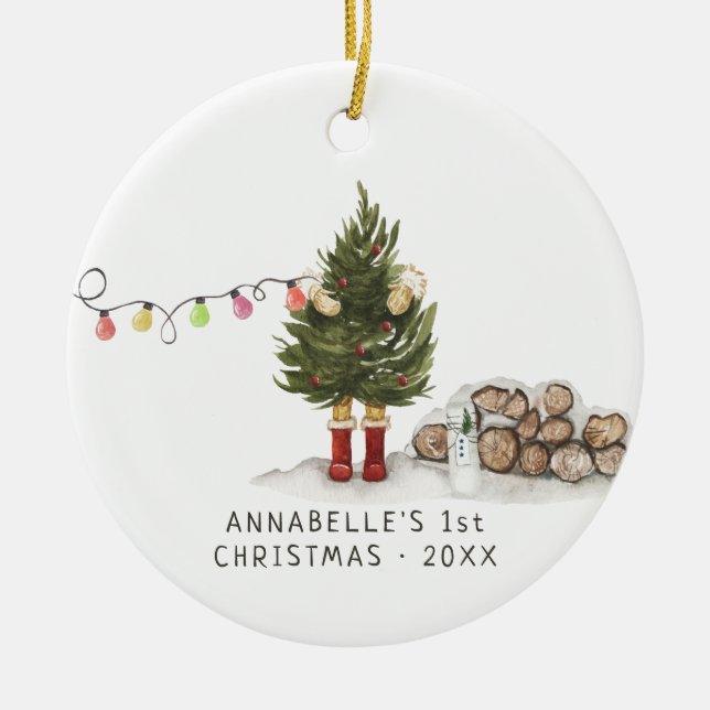 Weihnachtsbaum| Erstes Weihnachtsgeschenk des Kind Keramik Ornament (Vorne)
