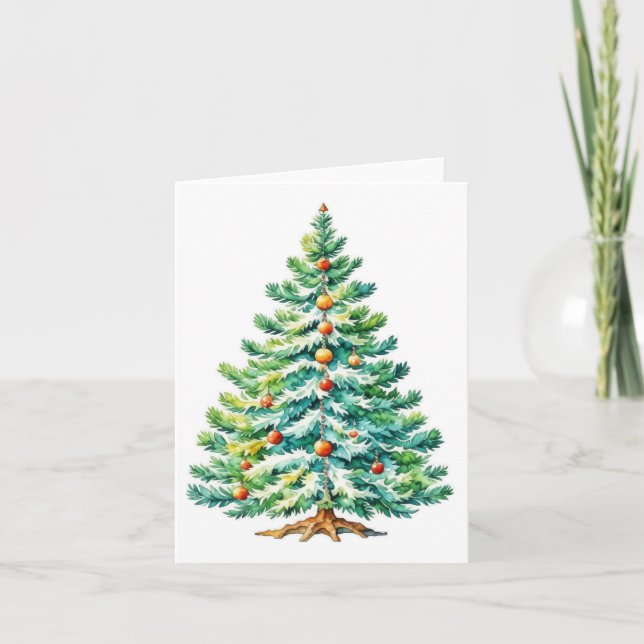 Weihnachtsbaum F - Wasserfarben & Pen Karte (Vorderseite)