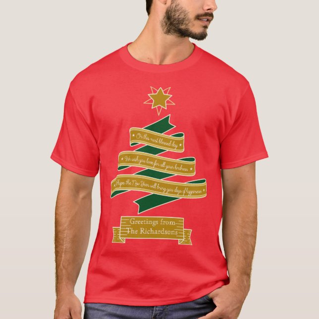 Weihnachtsbaum-Fahnen-Typografie-Stern T-Shirt (Vorderseite)