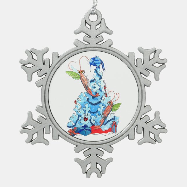 Weihnachtsbaum Fairy Shrimp Dekorieren Urlaub Schneeflocken Zinn-Ornament (Vorderseite)