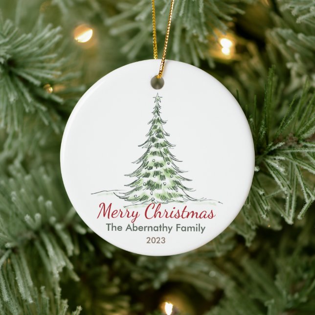 Weihnachtsbaum Familienname und Jahr Keramik Ornament (Baum)