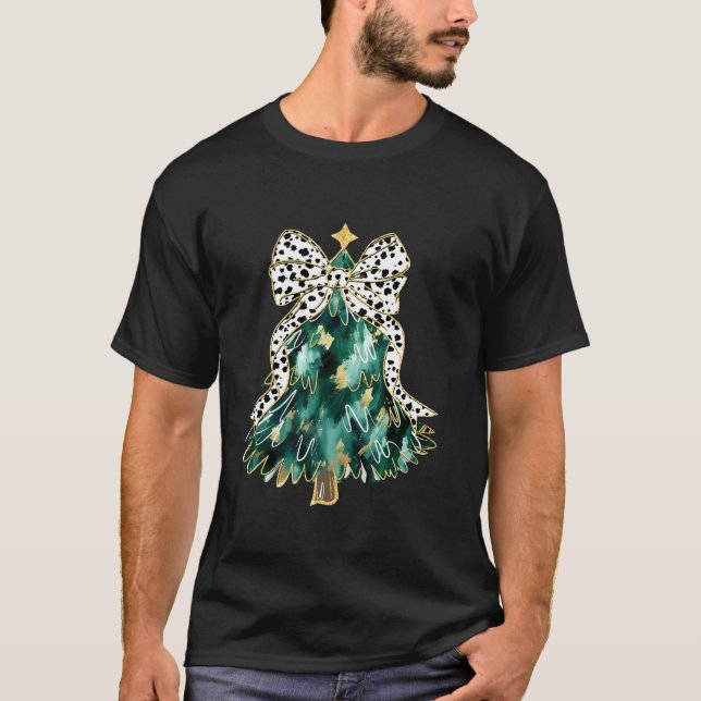 Weihnachtsbaum farbenfrohe Coquette Bow Dalmantian T-Shirt (Vorderseite)
