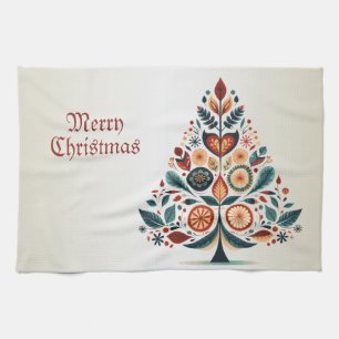 Weihnachtsbaum farbenfrohe Skandinavien-Folk-Art Geschirrtuch