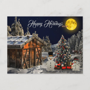 Weihnachtsbaum farbenfrohe Zuhause White Snowman Postkarte