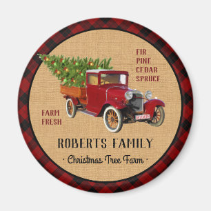 Weihnachtsbaum-Farm Vintage-LKW Rot Kariert Rustik Magnet