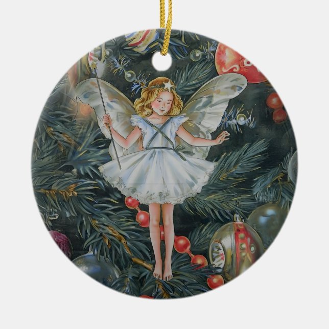 Weihnachtsbaum Fee Ornament, Personalisiert Keramik Ornament (Vorne)