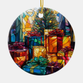 Weihnachtsbaum feierliche Geschenke festgehalten G Keramik Ornament