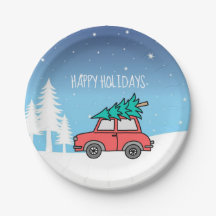 Weihnachtsbaum Feiertage Papier Teller 7"