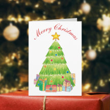 Weihnachtsbaum-Feiertags-Grußkarte mit Wasserfarbe