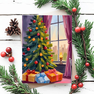 Weihnachtsbaum-Feiertagsmalerei-Grußkarte Feiertagspostkarte