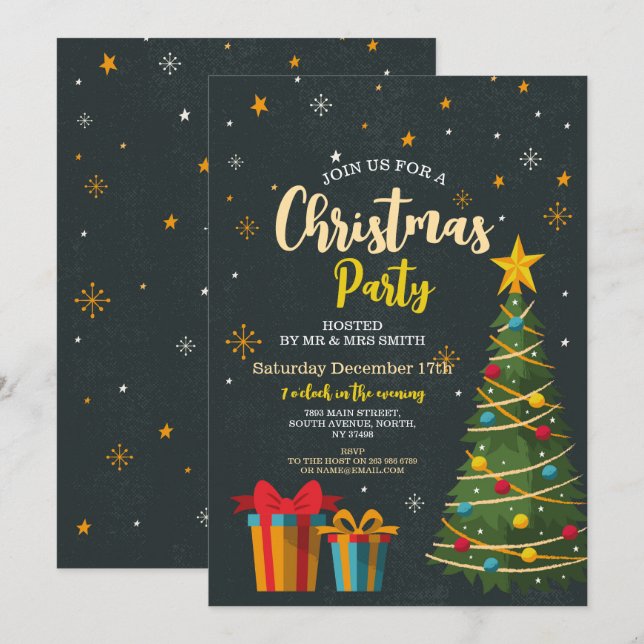 Weihnachtsbaum Festliches Party Tree Geschenke Einladung (Vorne/Hinten)