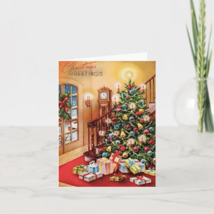 Weihnachtsbaum Feuerstelle Szene Feiertagskarte