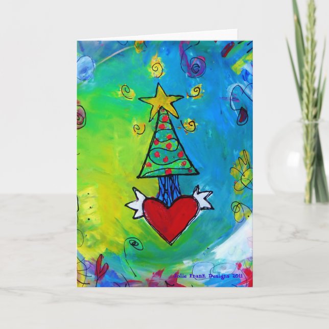 Weihnachtsbaum-Fliegen-Herz Feiertagskarte (Vorderseite)