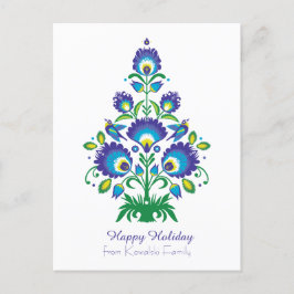 🎄 Weihnachtsbaum - Folklore [blau und grün] Feiertagspostkarte