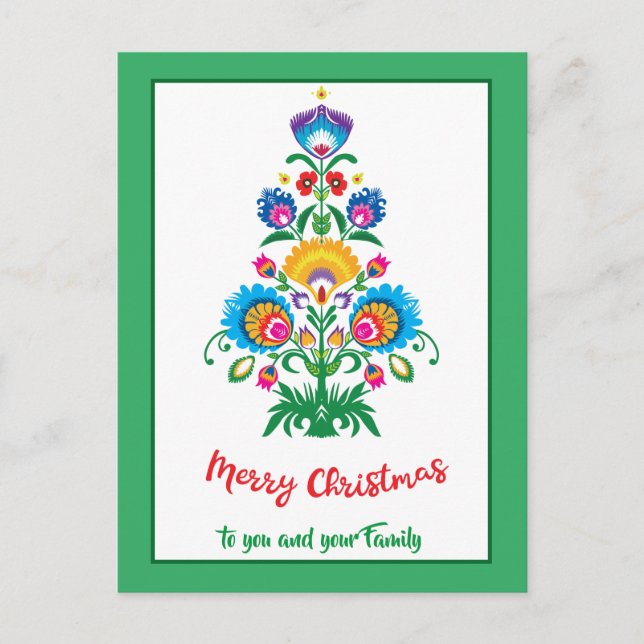 🎄 Weihnachtsbaum Folklore grün Feiertag Postkarte (Vorderseite)