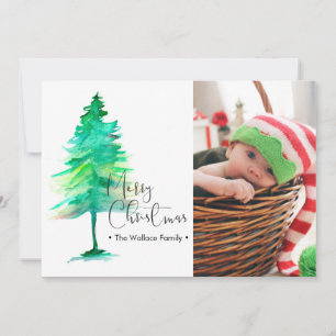 Weihnachtsbaum Foto der Familie Watercolor Feiertagskarte