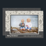 Weihnachtsbaum-Foto Feiertagskarte<br><div class="desc">Weihnachtsbaumschmuck schwarz und Elfenbein und Ihr Gruß und Namen chic Schriften unter Ihrem Lieblings-Foto. Wählen Sie Matte für schwerstes Papier und High Definition für beste Druckqualität. ***VERTICAL Karte für Sie in unserem Shop.</div>