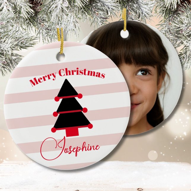 Weihnachtsbaum Foto Rosa Schwarz Moderne Keramik Ornament (Von Creator hochgeladen)
