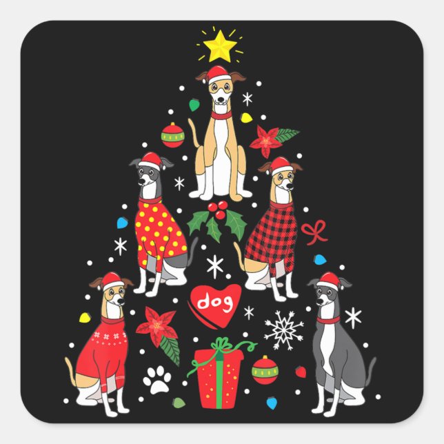 Weihnachtsbaum Funny Dog Mama Vater Quadratischer Aufkleber (Vorderseite)