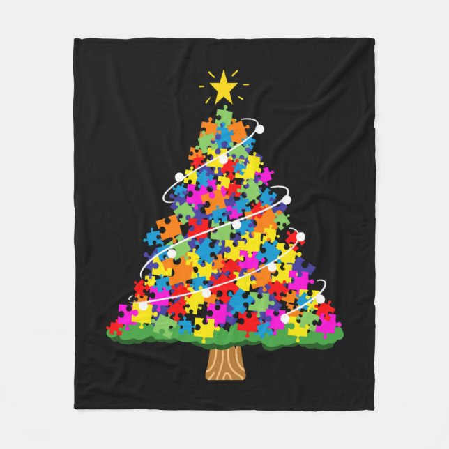 Weihnachtsbaum für Autismus Fleecedecke (Vorderseite)