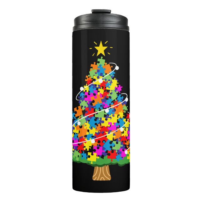 Weihnachtsbaum für Autismus Thermosbecher (Vorderseite)