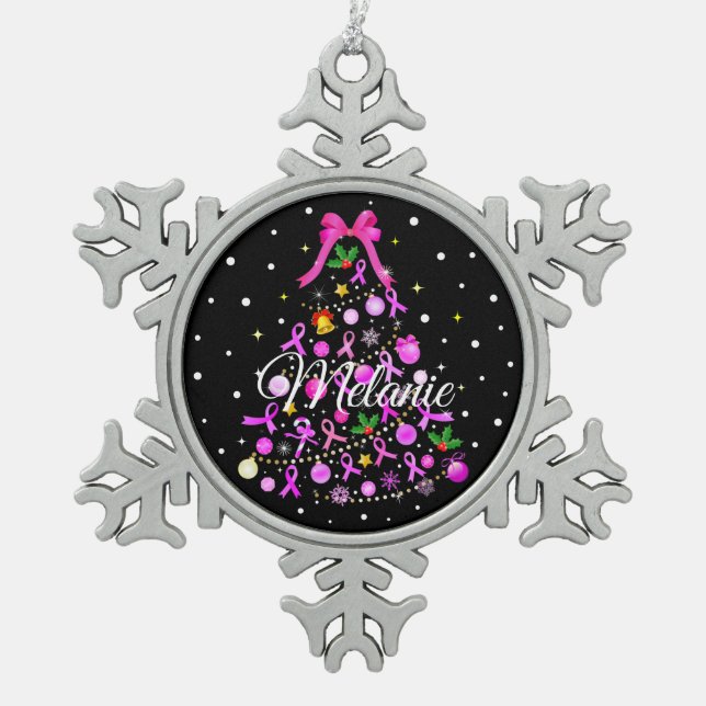 Weihnachtsbaum für Brustkrebs Schneeflocken Zinn-Ornament (Vorderseite)