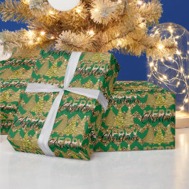 Weihnachtsbaum für den grünen und goldenen Glitzer Geschenkpapier