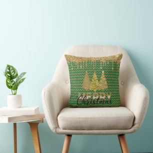 Weihnachtsbaum für den grünen und goldenen Glitzer Kissen