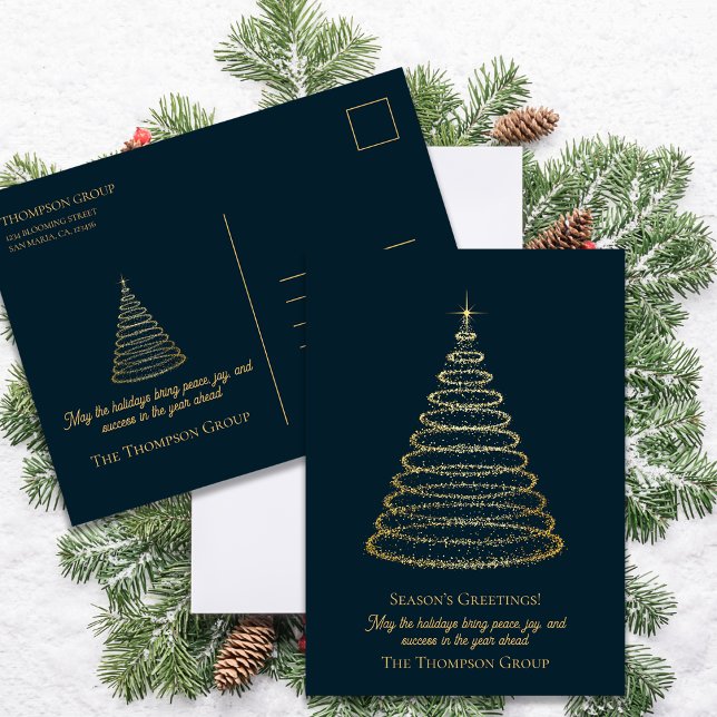 Weihnachtsbaum für Unternehmen - Gruß Feiertagspostkarte (Corporate Gold Christmas Tree Business Greeting Holiday Postcard)