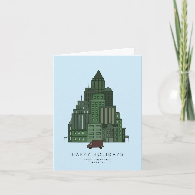 Weihnachtsbaum-Gebäude Business/Unternehmen Dankeskarte (Vorderseite)
