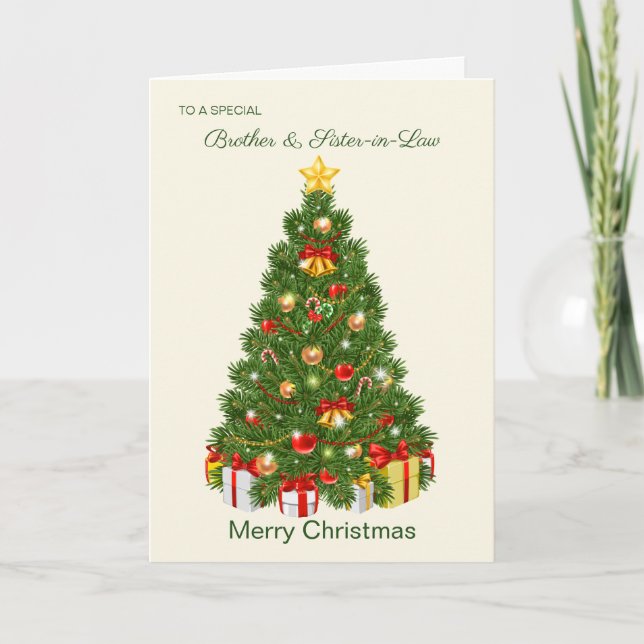 Weihnachtsbaum, Geschenke, Bruder und Schwestern Feiertagskarte (Vorderseite)