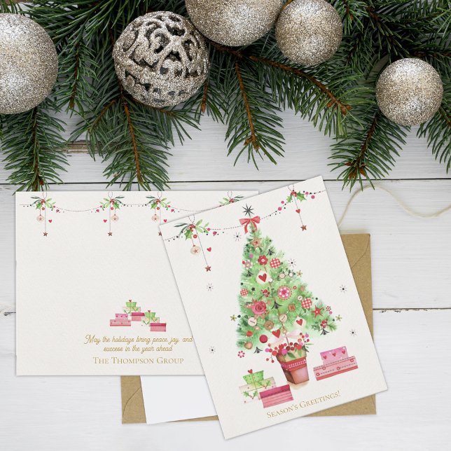 Weihnachtsbaum & Geschenke Firmenfeiertag Postkarte (Festive Christmas Tree & Gifts Corporate Holiday Postcard)