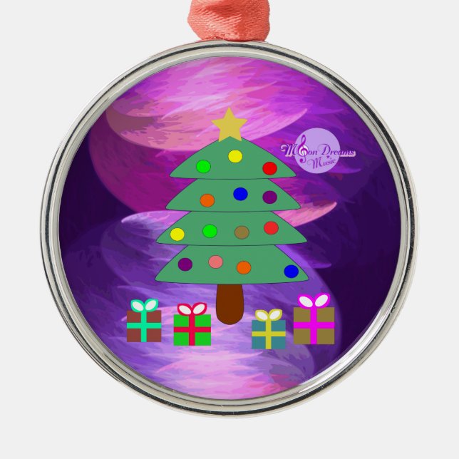 Weihnachtsbaum & Geschenke Silver Round Ornament (Vorne)