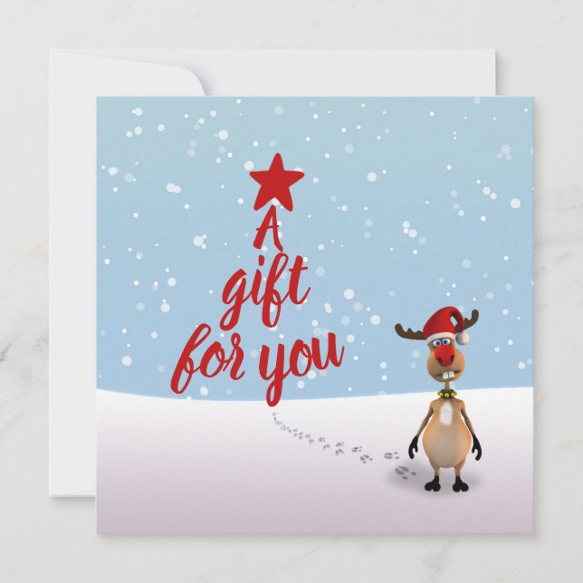 Weihnachtsbaum-Geschenkkarte des Funny Reindeer (Vorderseite)