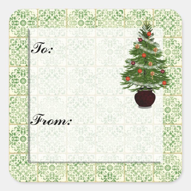 Weihnachtsbaum-Geschenksticker Quadratischer Aufkleber (Vorderseite)