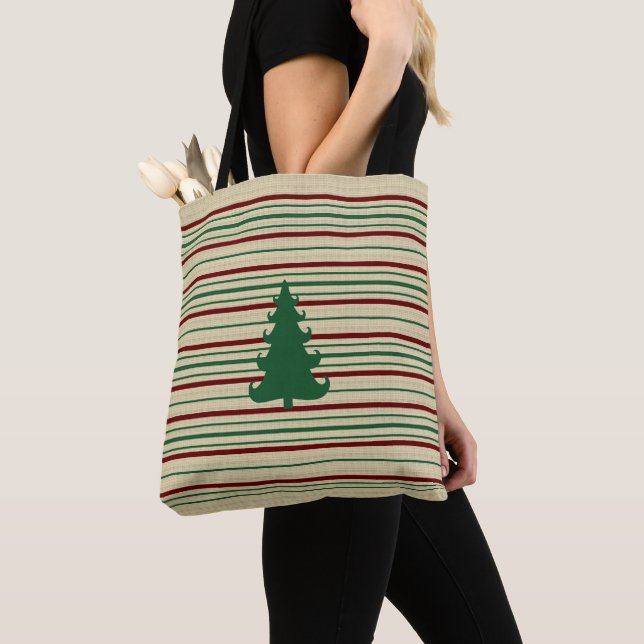 Weihnachtsbaum gestreift Totentasche Tasche (Von Nahem)