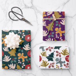 Weihnachtsbaum Gingerbread Männer & Weihnachtsbell Geschenkpapier Set