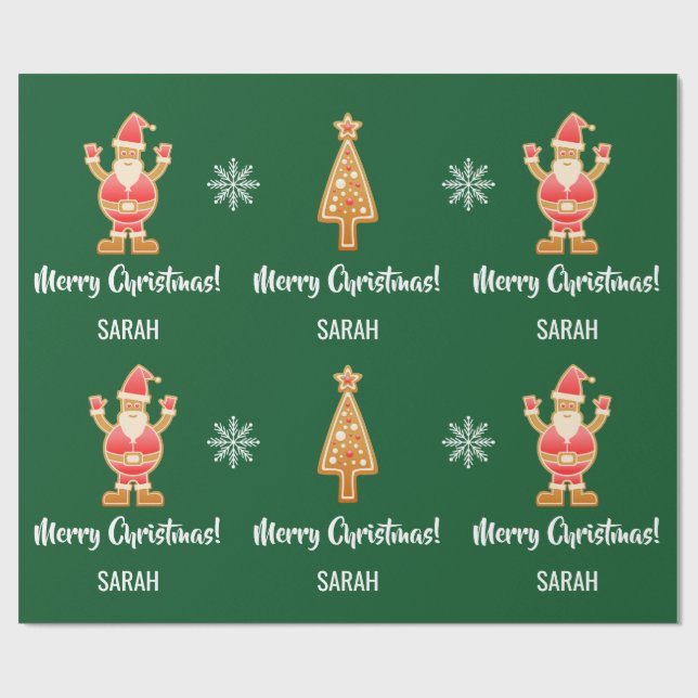 Weihnachtsbaum Gingerbread Santa Snow Personalisie Geschenkpapier (Flach)