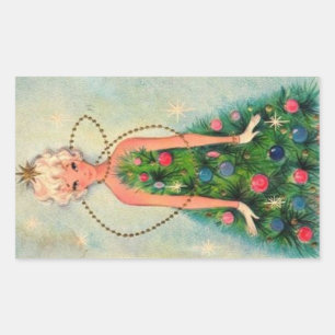Weihnachtsbaum Girl Rechteckiger Aufkleber