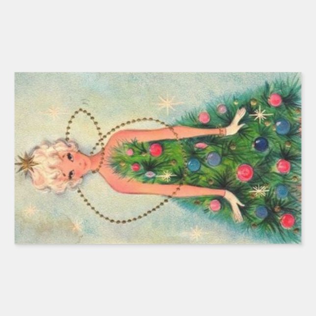 Weihnachtsbaum Girl Rechteckiger Aufkleber (Vorderseite)