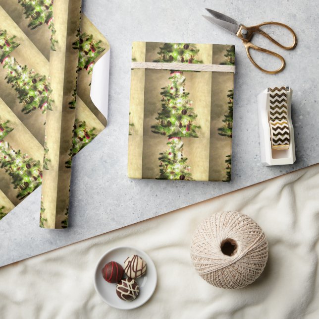 Weihnachtsbaum glänzendes Wrapping Paper Geschenkpapier (Kunsthandwerk)