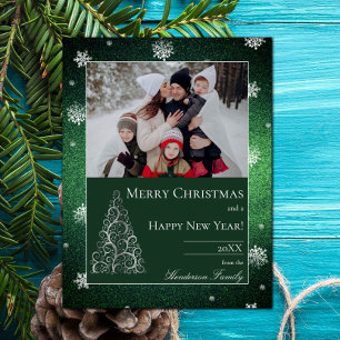 Weihnachtsbaum Glitter und Schneeflocken   Grün Feiertagskarte