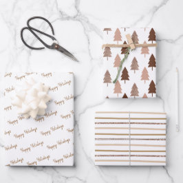 Weihnachtsbaum Glitzer Gold Streifen Geschenkpapier Set