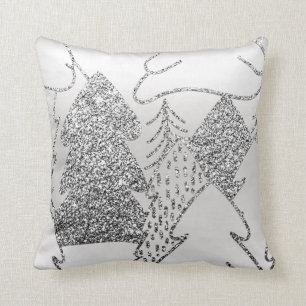 Weihnachtsbaum-Glitzer-graues metallisches Kissen