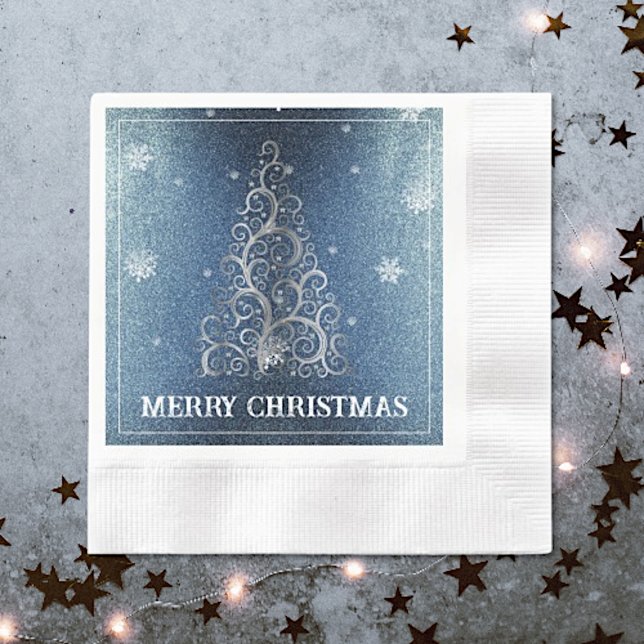 Weihnachtsbaum Glitzer und Schneeflocken | Blau Serviette (Blue Christmas Tree Glitter and Snowflakes Napkins)